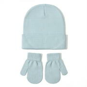 JAKANYQ Toddler Baby Baby Knitted Hat And Glove Sets Versatile Solid Color Spring Child Wool Pullover Hat Blue S